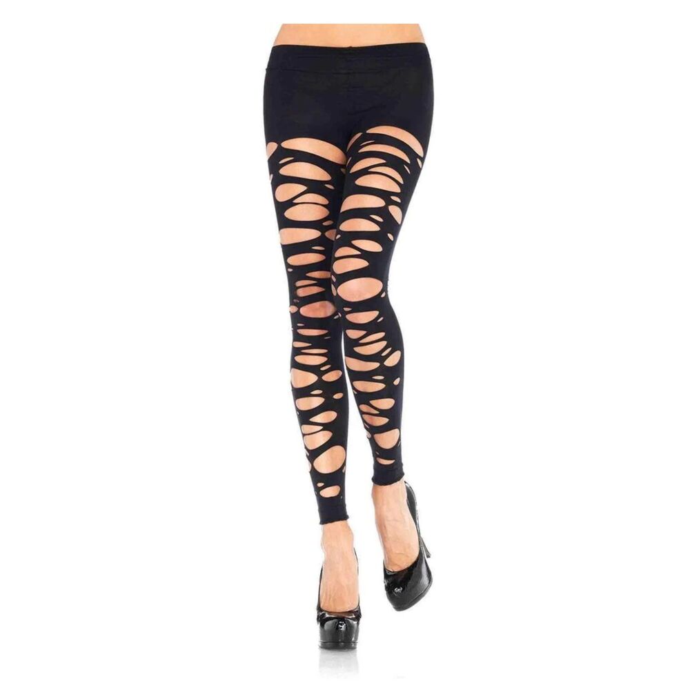 NWT Leg Avenue Black Tattered Distressed Footless Tights OS